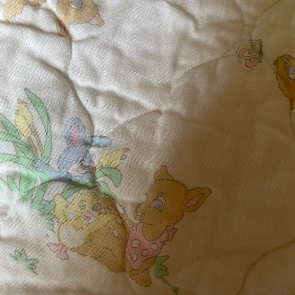 Vintage Bambi‎ Baby Quilt Blanket Yellow Ruffle Trim Nursery Decor 42 x 66
